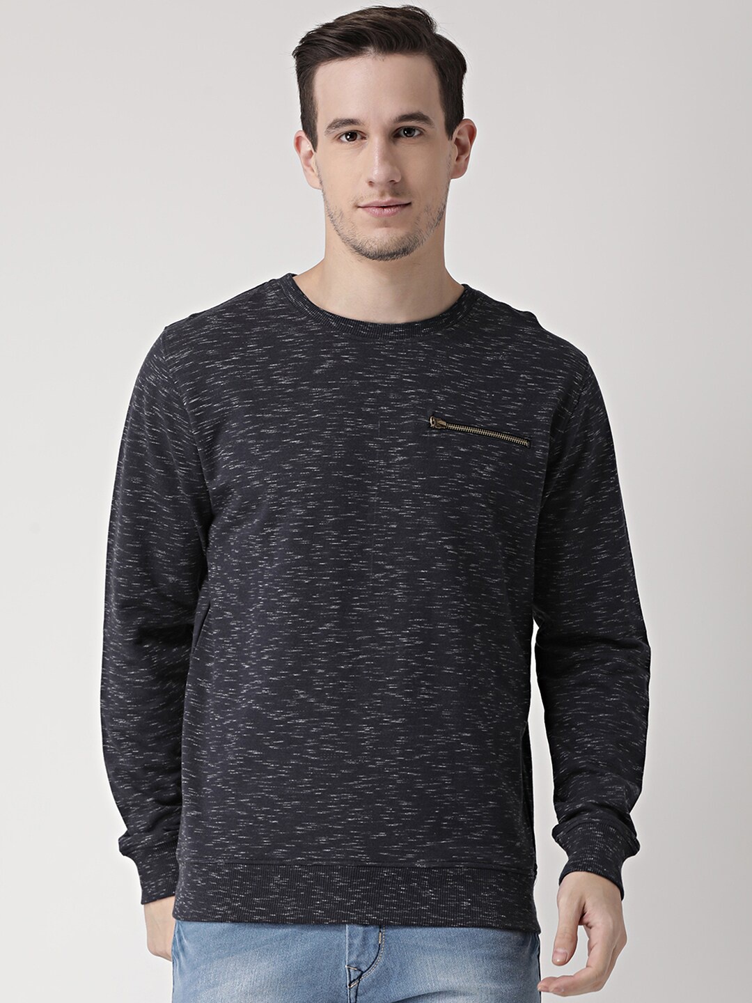 

Club York Men Navy Blue Self Design Sweatshirt