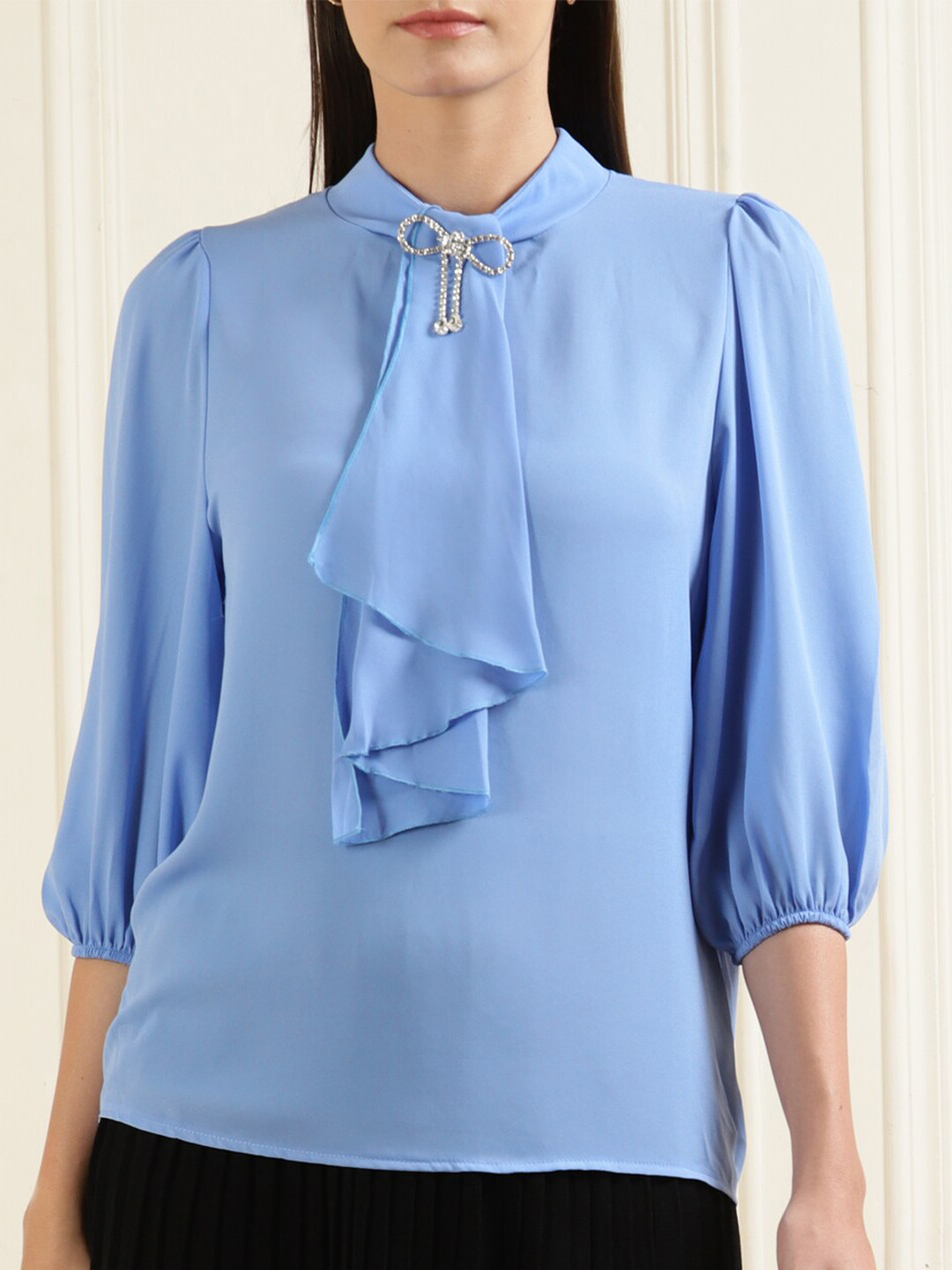 

Rinascimento Blue Tie-Up Neck Top