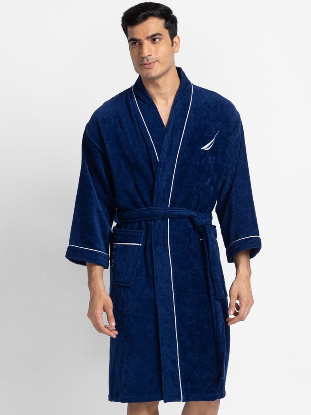

Nautica Men Navy Blue Solid Pure Cotton Bath Robe