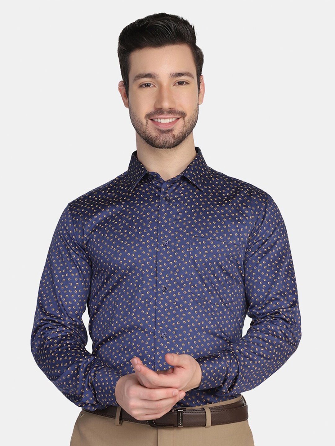 

Blackberrys Men Purple Slim Fit Printed Pure Cotton Formal Shirt