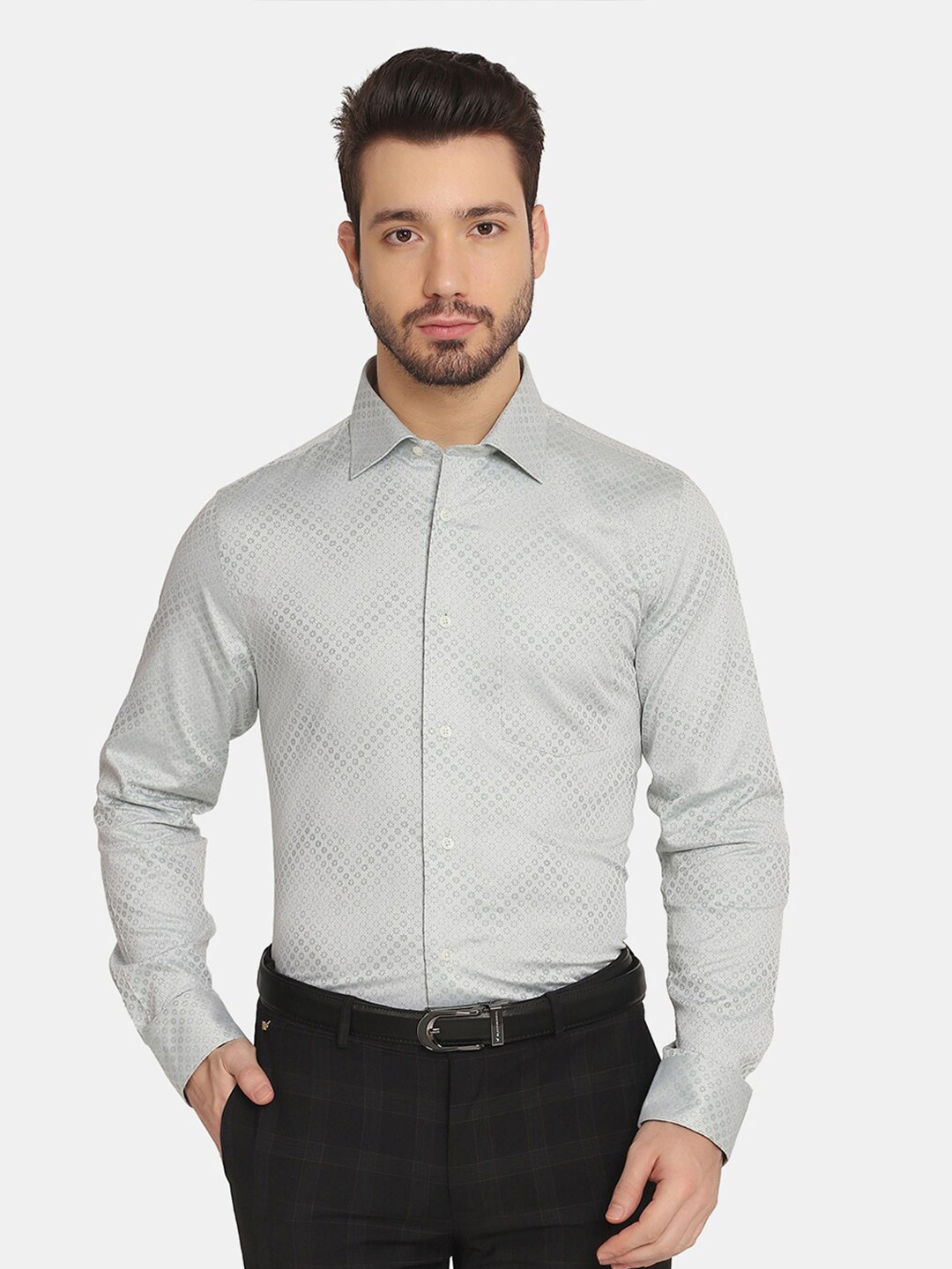 

Blackberrys Men Grey Slim Fit Printed Formal Cotton Shirt