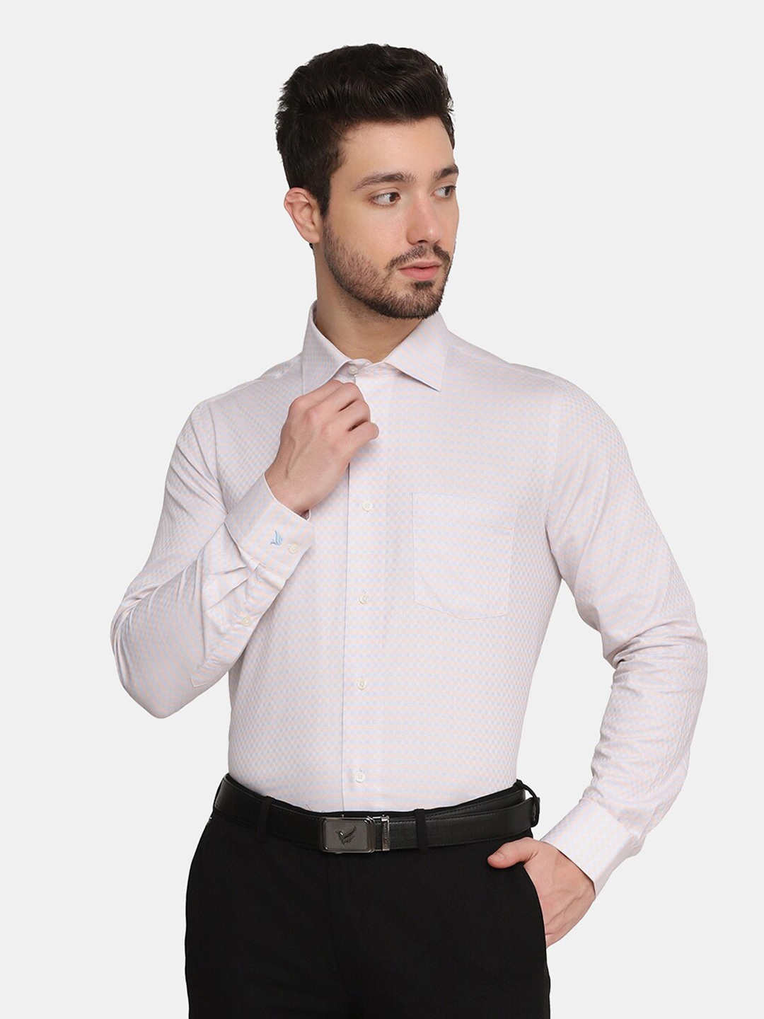 

Blackberrys Men Peach-Coloured Slim Fit Horizontal Stripes Formal Shirt
