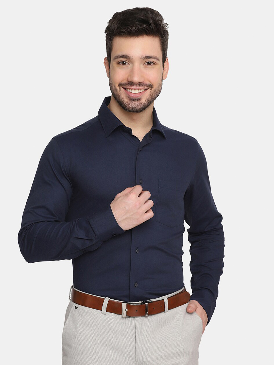 

Blackberrys Men Navy Blue Slim Fit Pure Cotton Formal Shirt