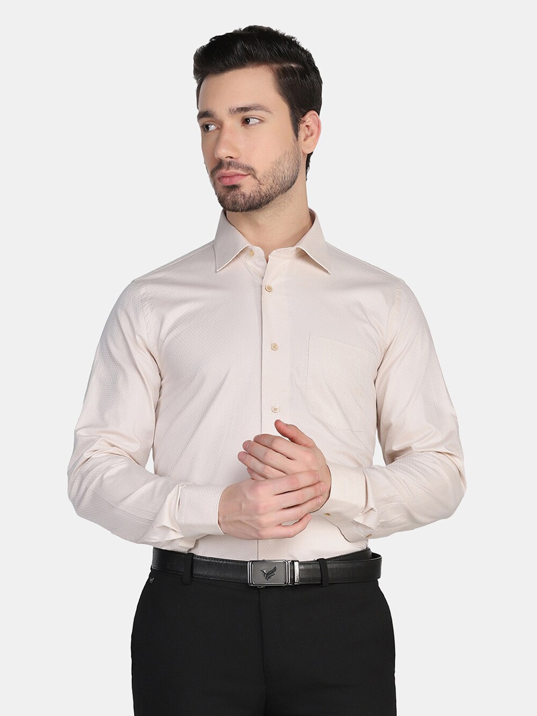 

Blackberrys Men Beige Slim Fit Pure Cotton Formal Shirt