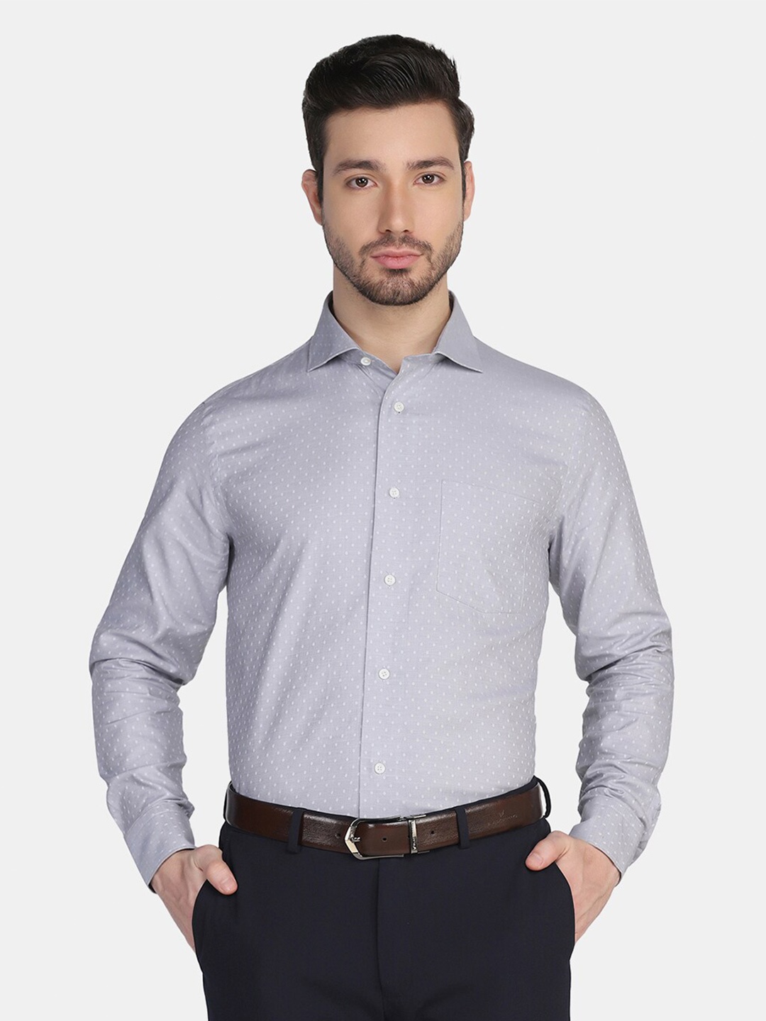 

Blackberrys Men Grey Slim Fit Printed Formal Shirt