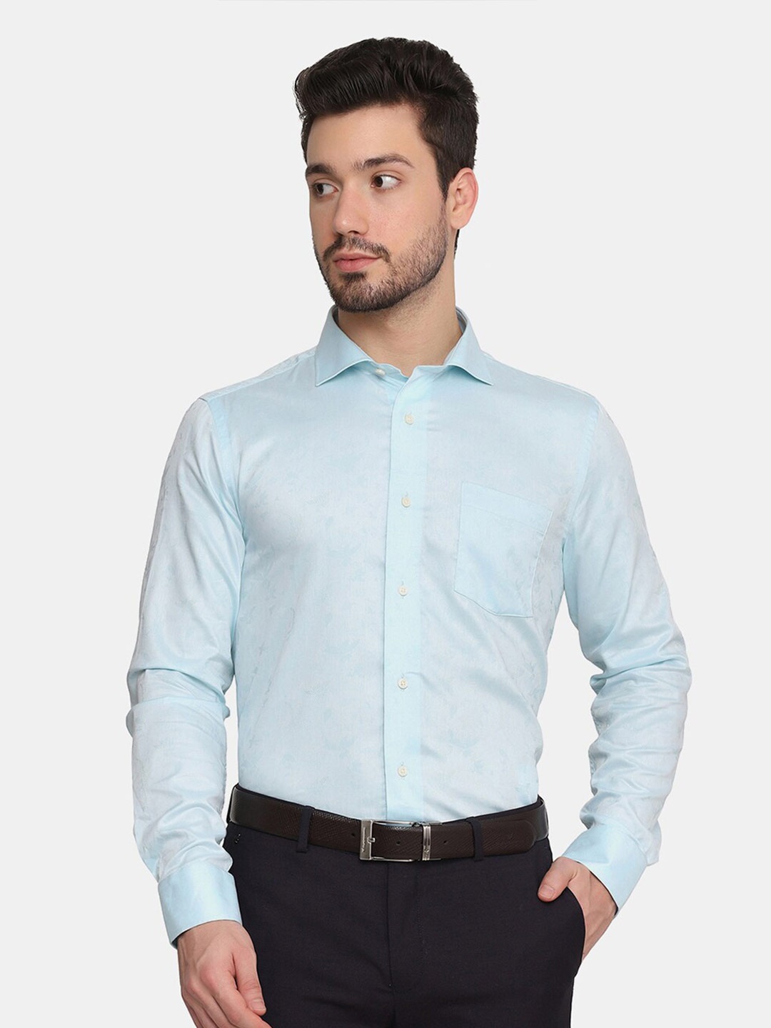 

Blackberrys Men Blue Slim Fit Jacquard Cotton Formal Shirt