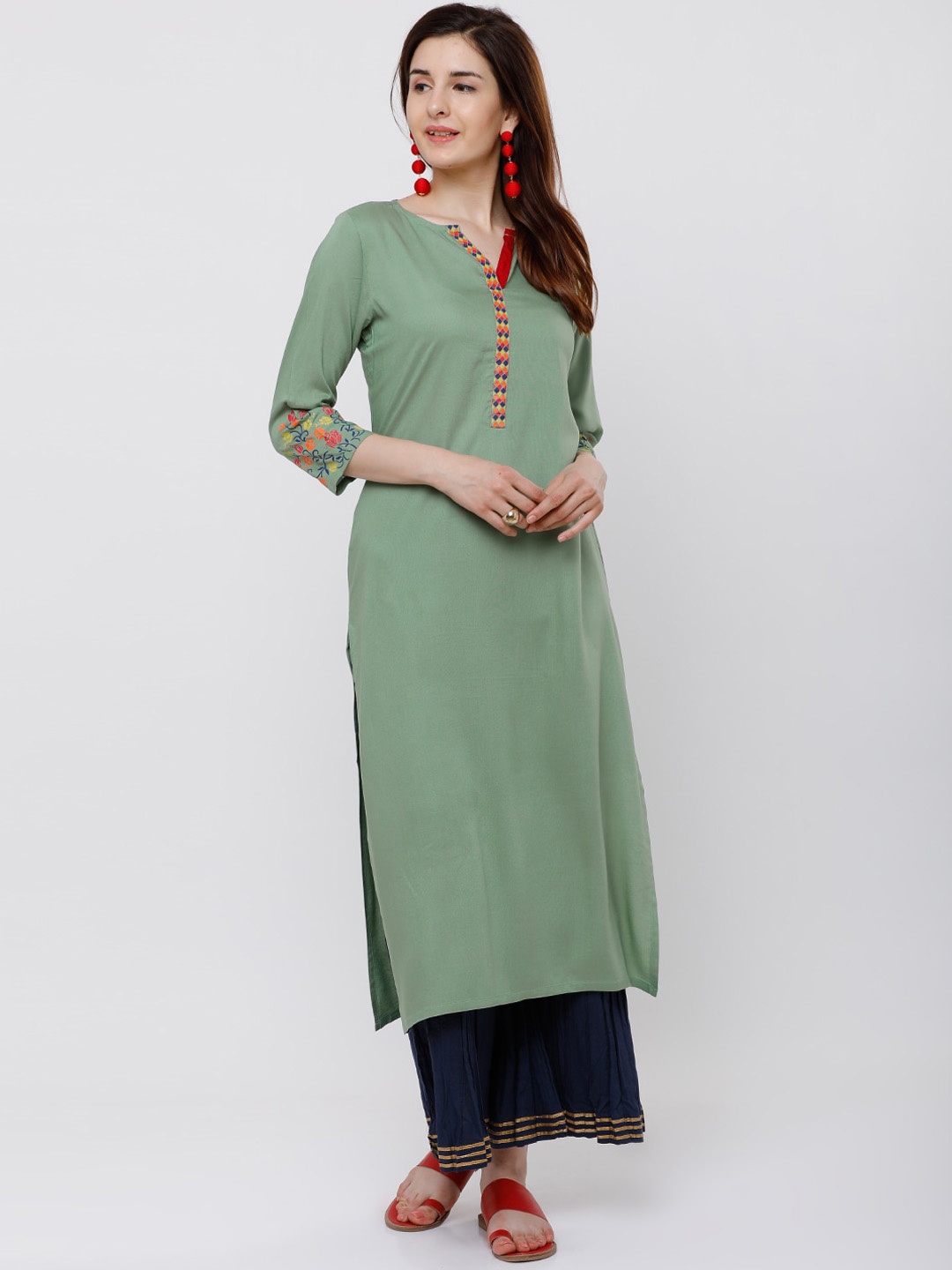 

Vishudh Women Green Straight Kurta