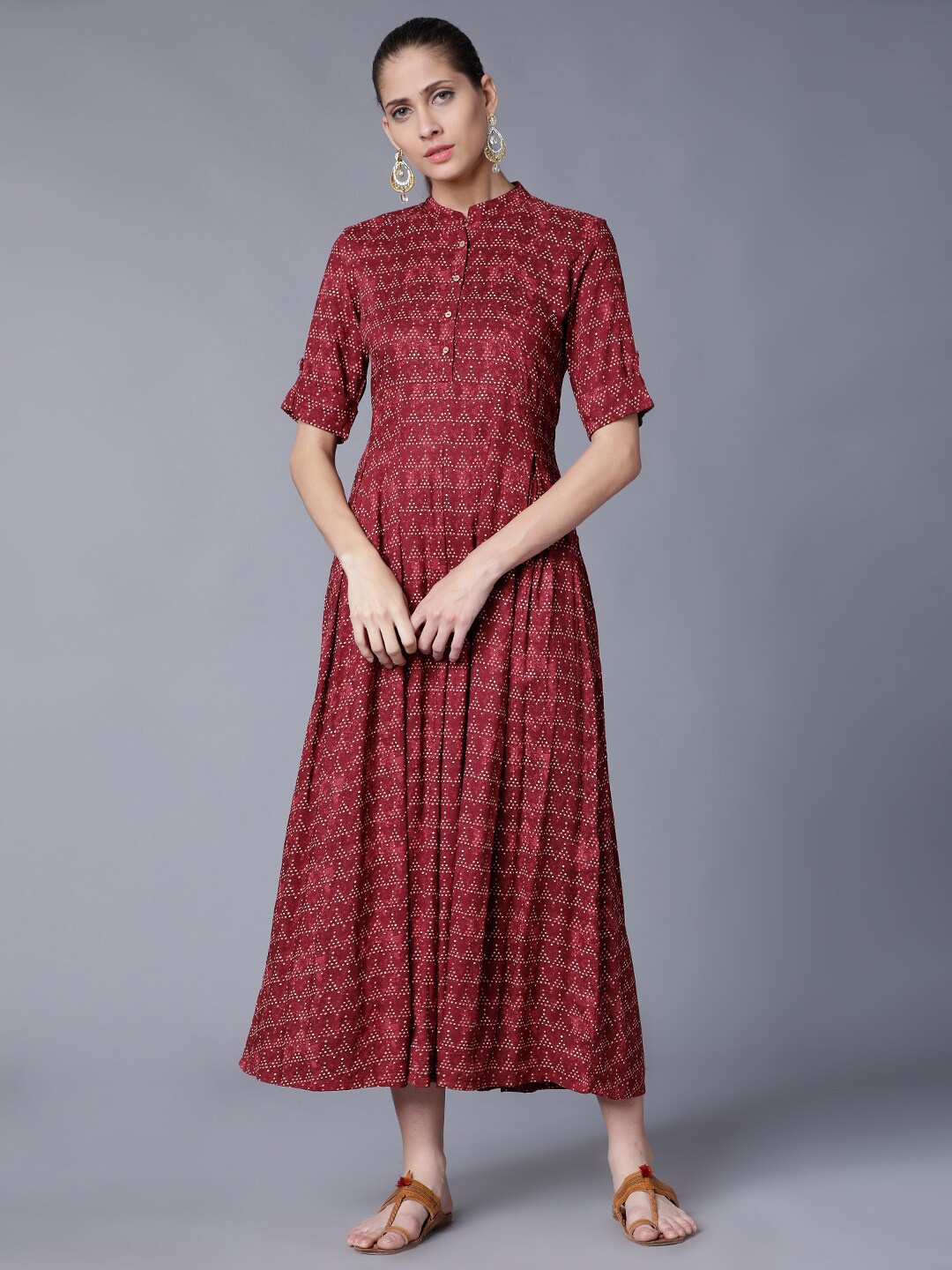 

Vishudh Maroon Ethnic Motifs Ethnic A-Line Maxi Dress