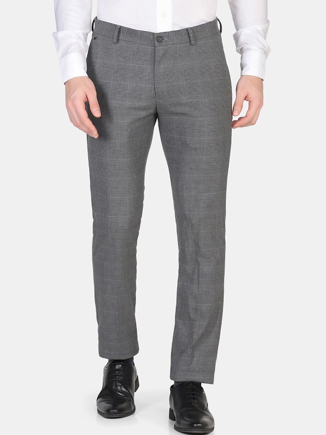 

Blackberrys Men Grey Checked Skinny Fit Trousers