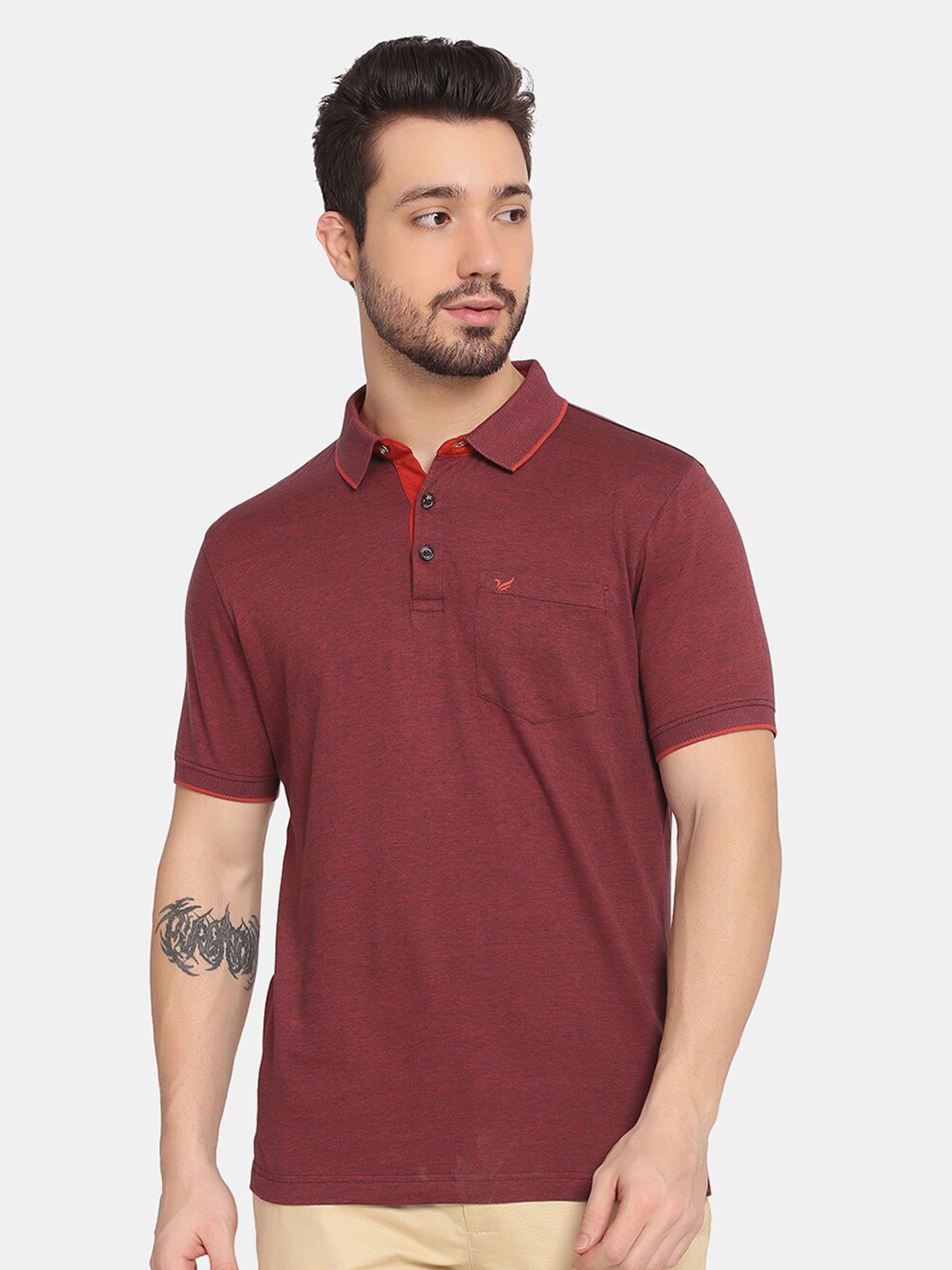 

Blackberrys Men Rust Polo Collar Slim Fit Cotton T-shirt
