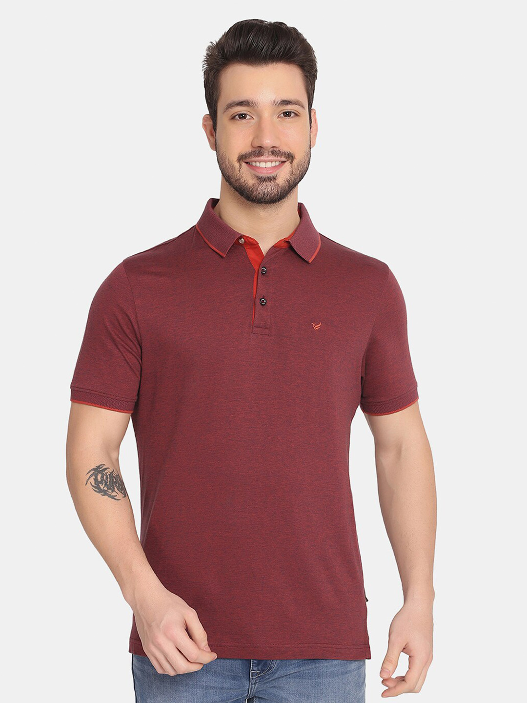 

Blackberrys Men Orange Polo Collar Pure Cotton Slim Fit T-shirt