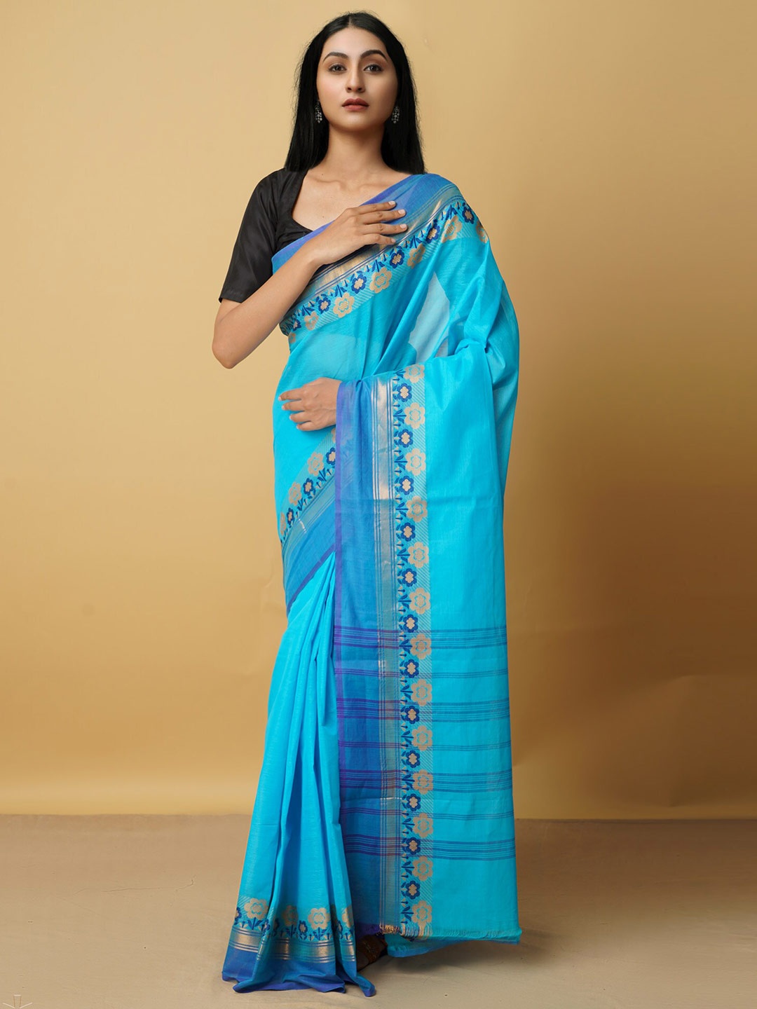 

Unnati Silks Blue & Beige Pure Cotton Kanjeevaram Saree