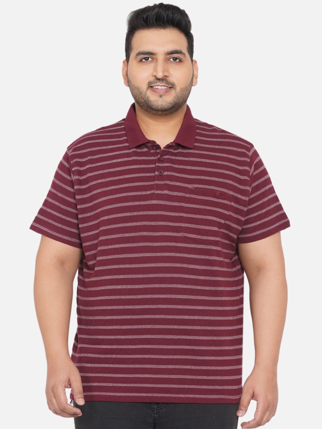 

Santonio Men Plus Size Maroon Striped Polo Collar T-shirt