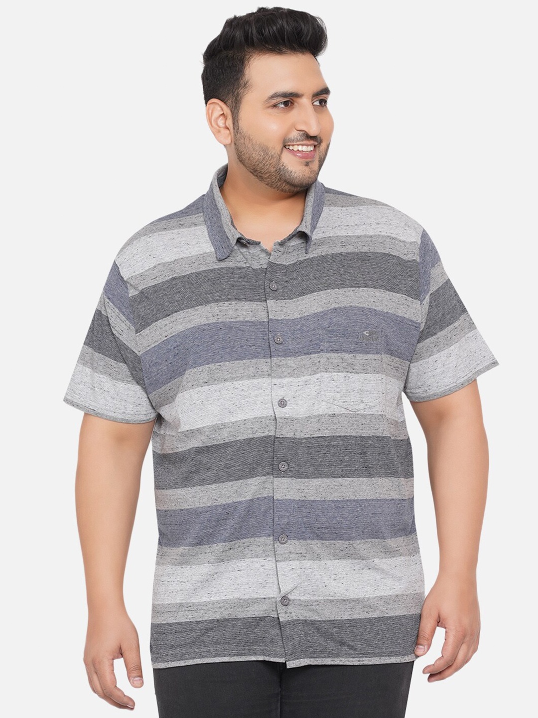 

Santonio Men Plus Size Grey & Blue Striped Polo Collar T-shirt