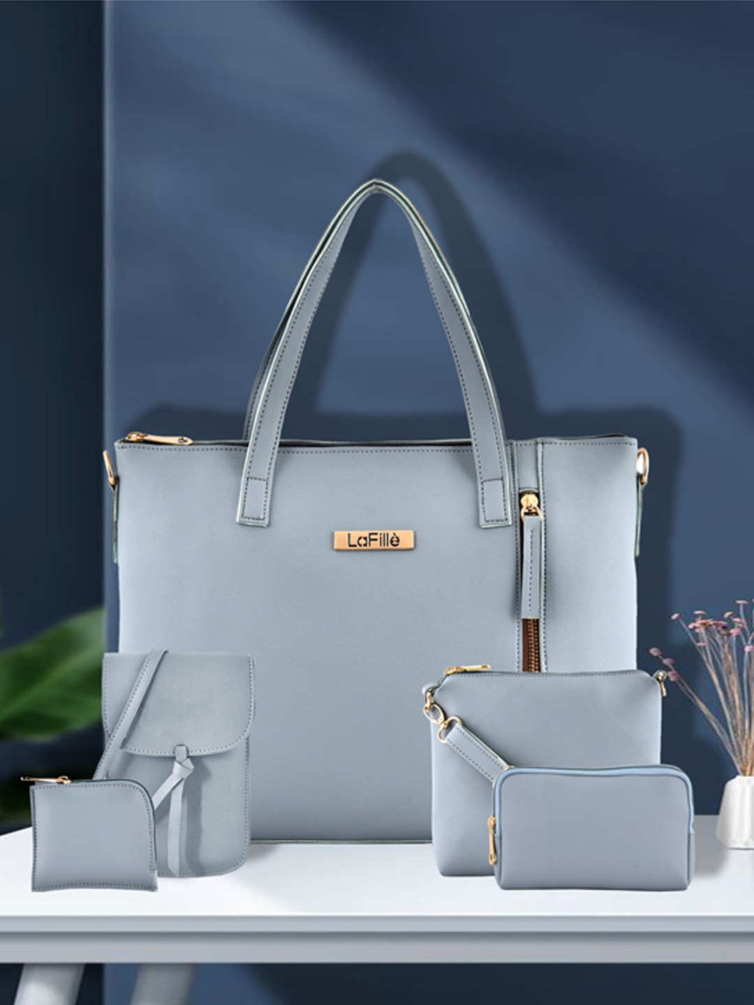 

LaFille Blue PU Oversized Shopper Handheld Bag with Tasselled