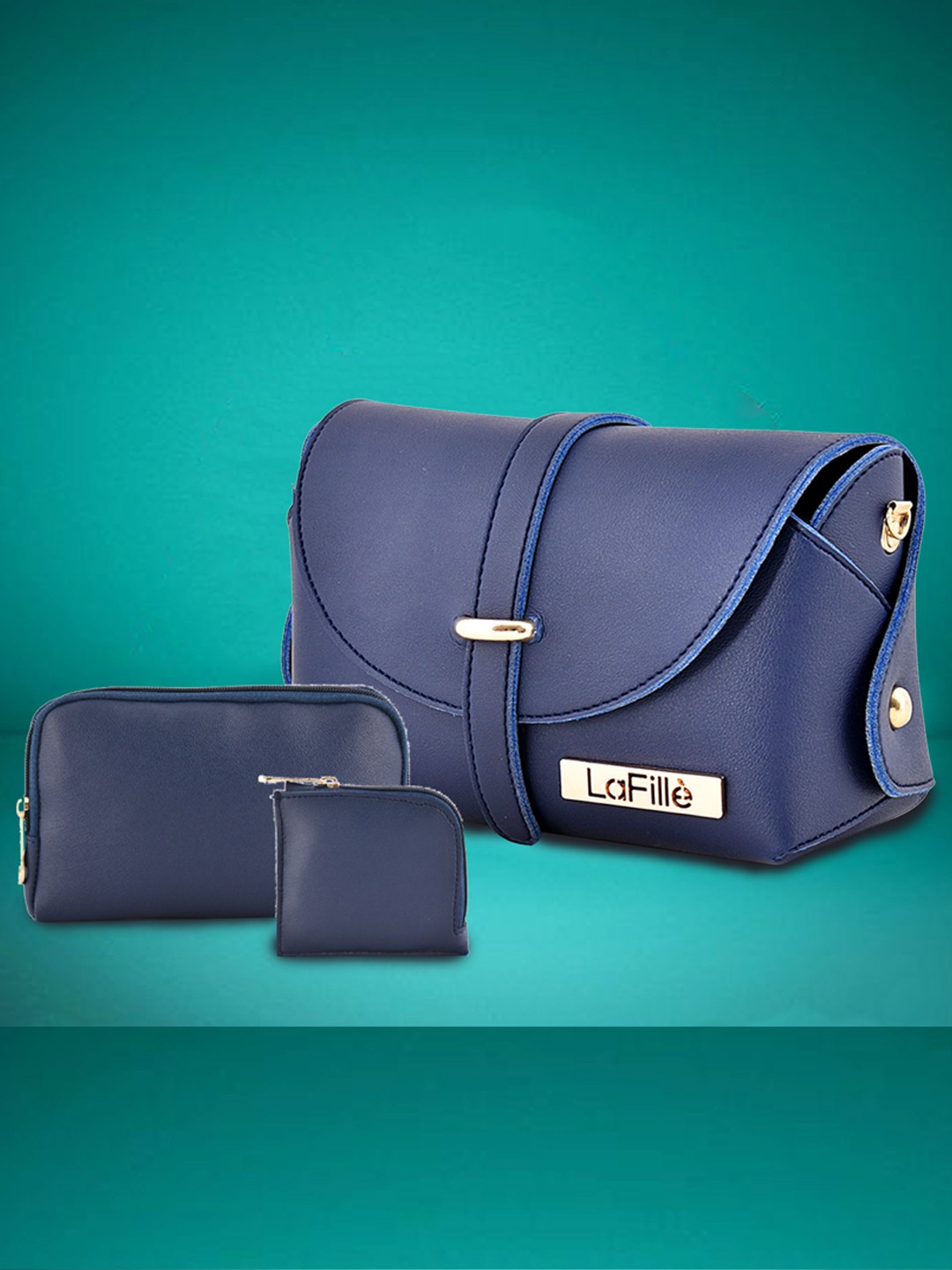 

LaFille Blue Structured Pack of 3 Handheld Bag