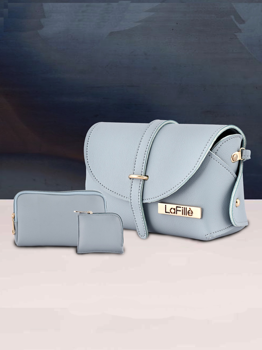 

LaFille Blue Structured Pack of 3 Sling Bag