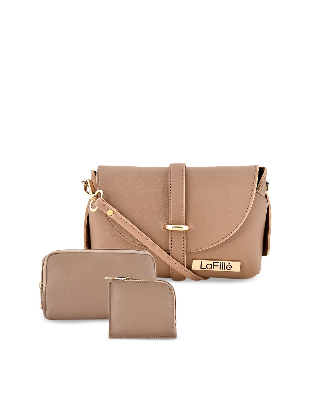

LaFille Beige Structured Pack of 3 Sling Bag