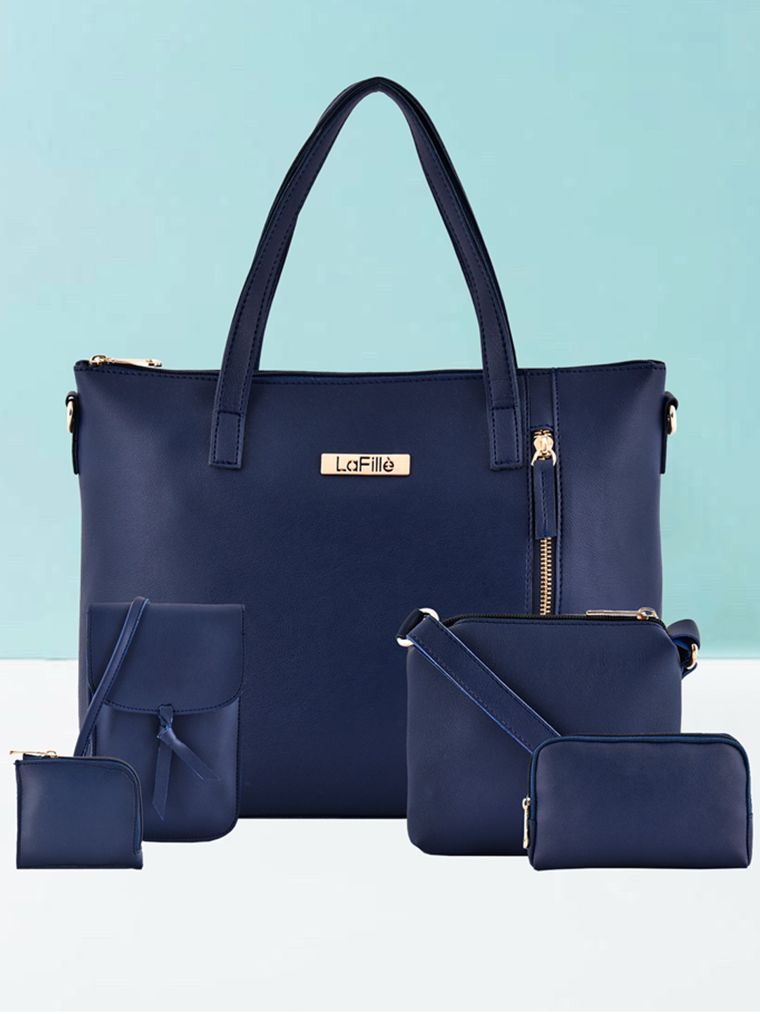 

LaFille Navy Blue Pack of 5 Structured Handheld Bag