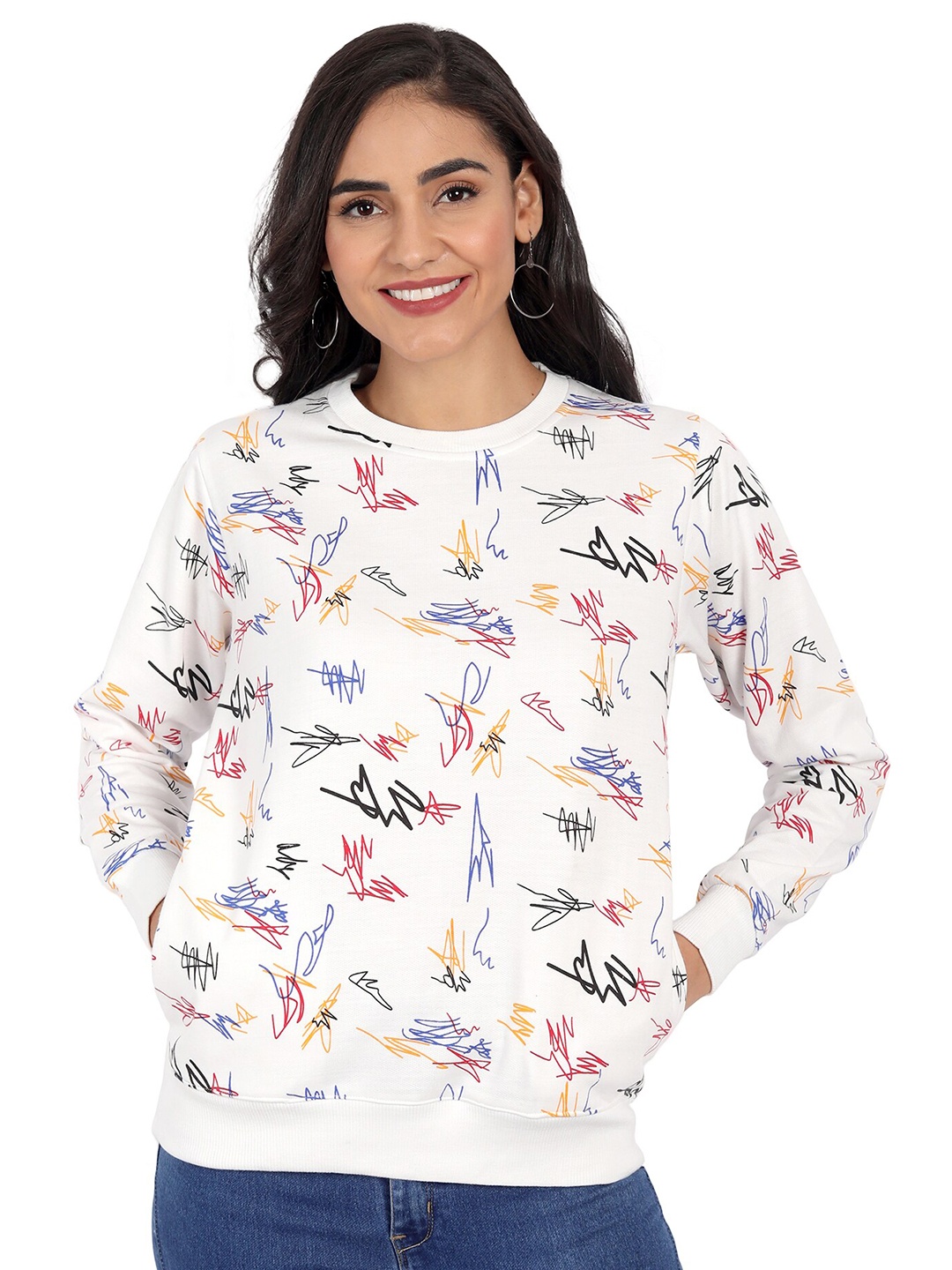 

CHOZI Women White Abstract Printed Rapid Dry Sweatshirt