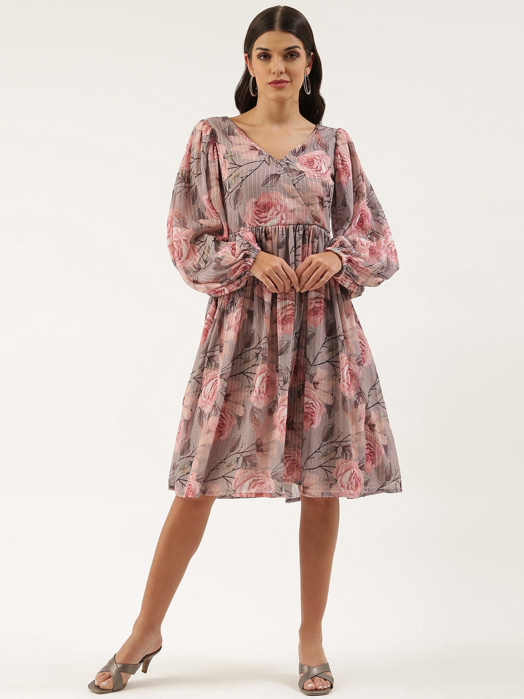 

Ethnovog Multicoloured Floral Georgette A-Line Dress, Multi