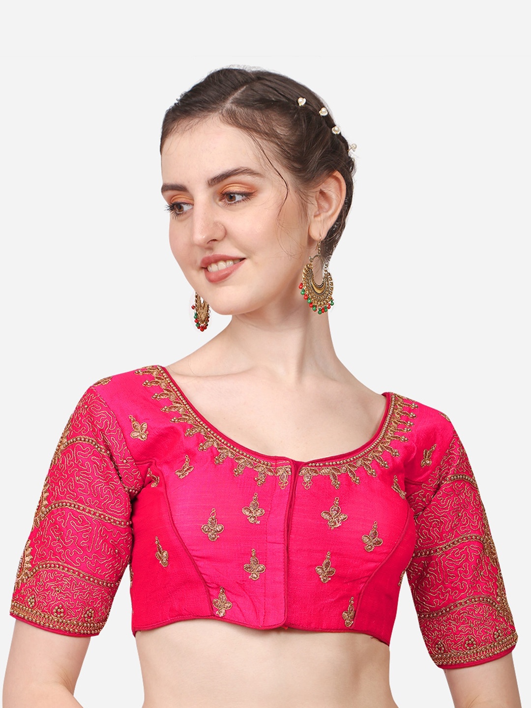 

PUJIA MILLS Pink Embroidered Saree Blouse