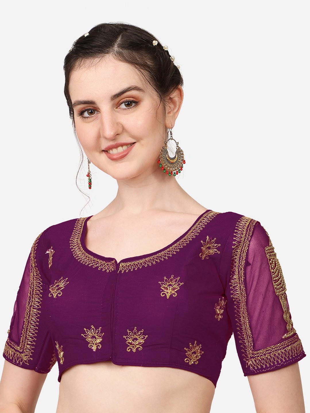 

PUJIA MILLS Purple Embroidered Saree Blouse