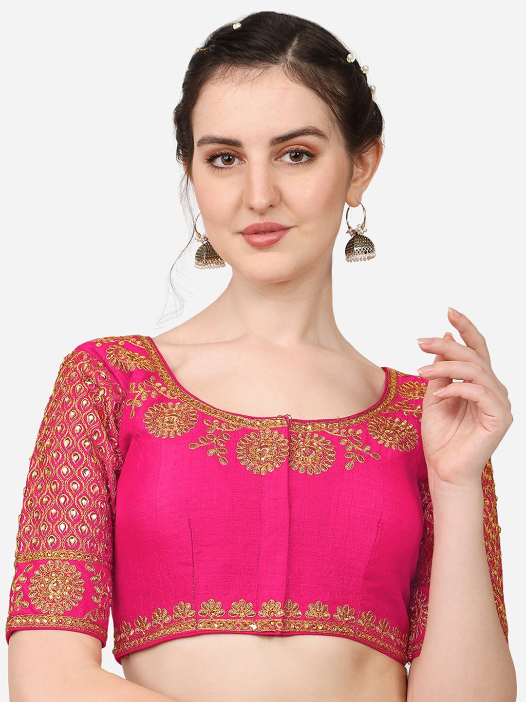 

PUJIA MILLS Pink Embroidered Saree Blouse