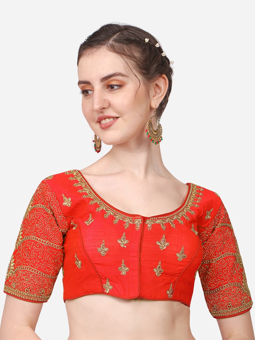 

PUJIA MILLS Women Red Embroiderd Saree Blouse