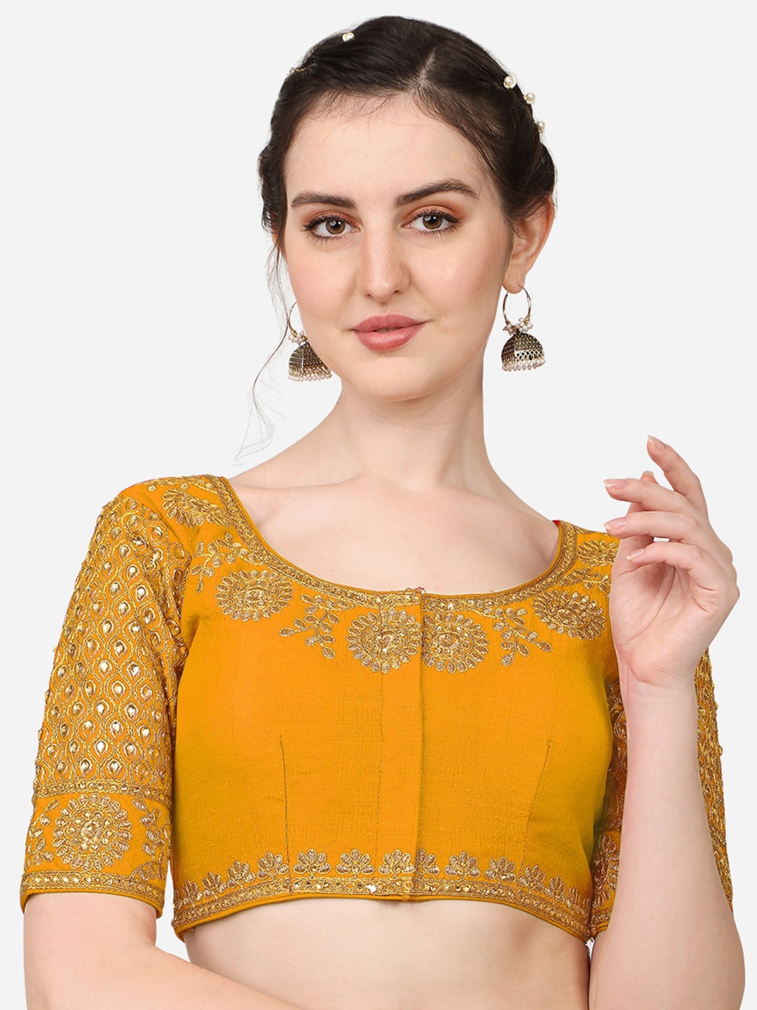 

PUJIA MILLS Women Yellow Embroiderd Saree Blouse