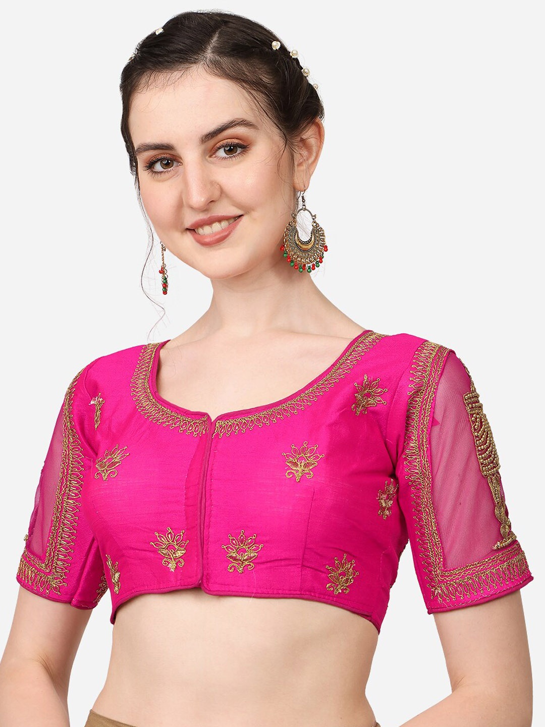 

PUJIA MILLS Pink Embroidered Saree Blouse