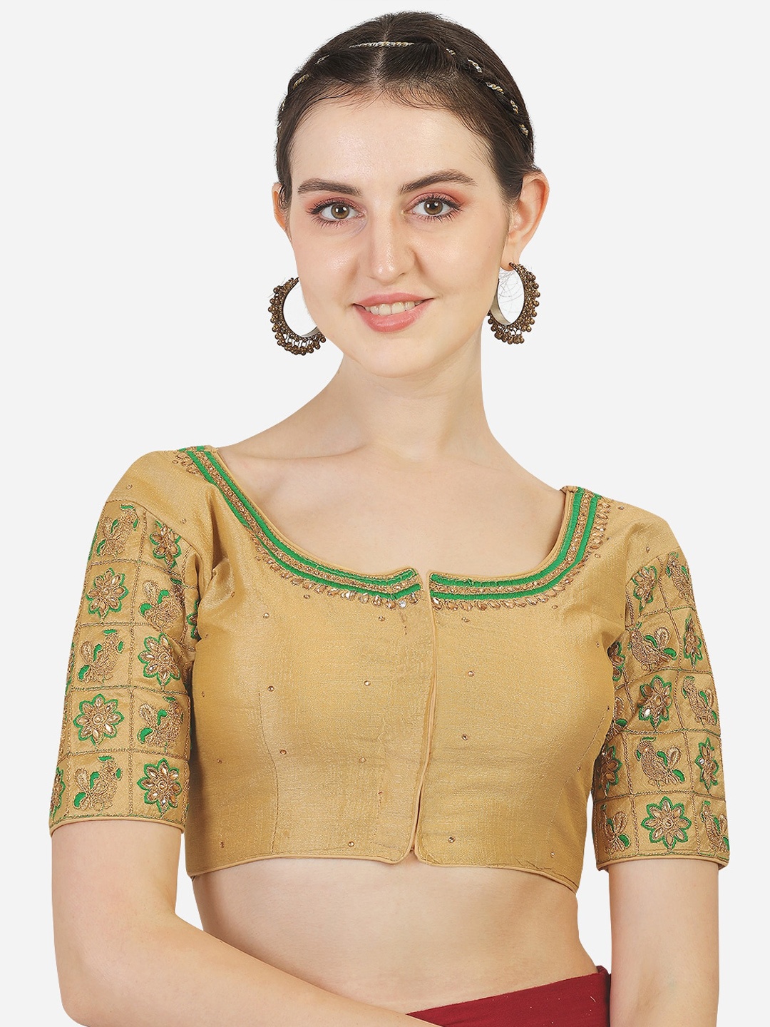 

PUJIA MILLS Gold Embroidered Saree Blouse