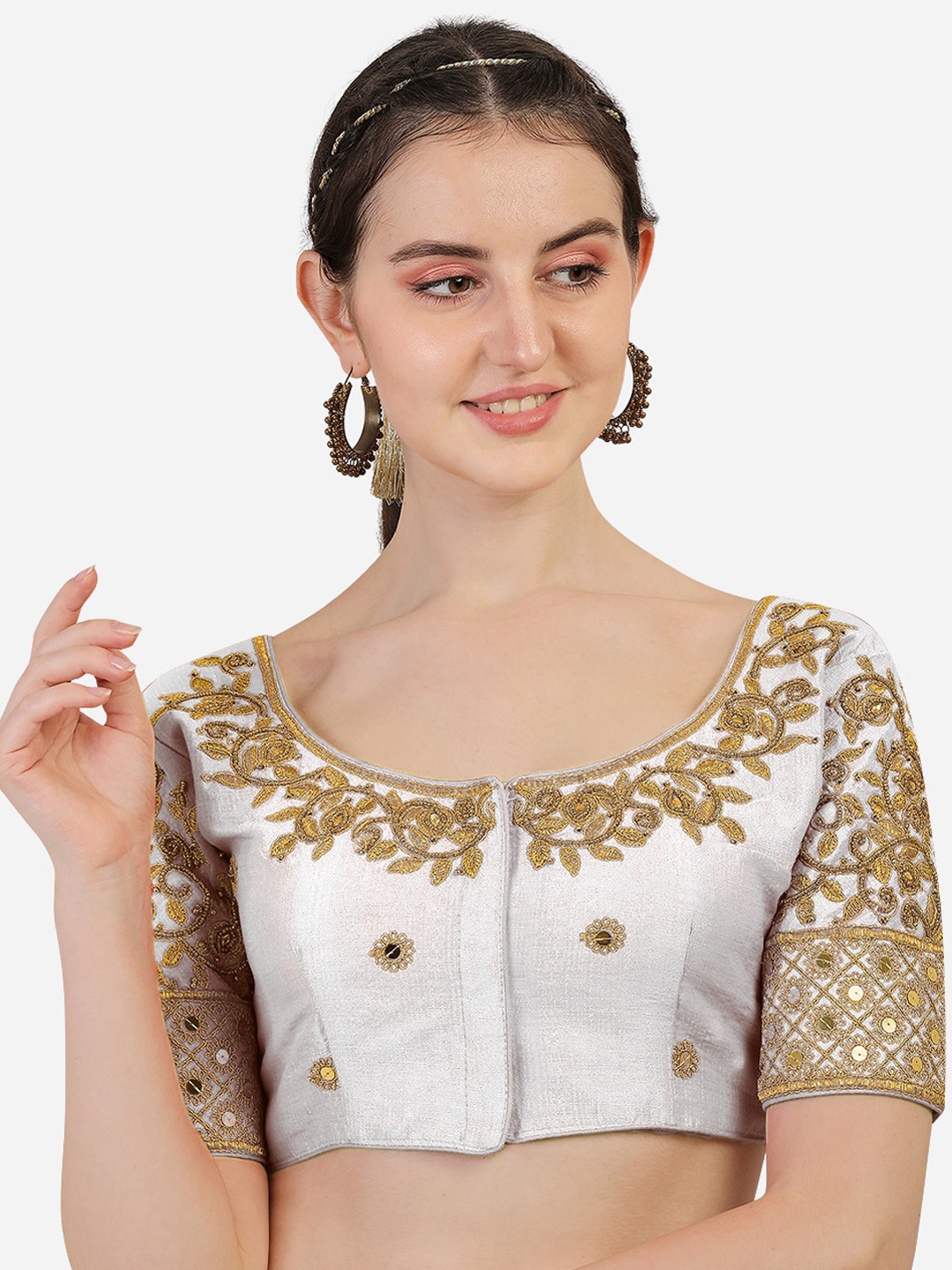 

PUJIA MILLS Women White Embroiderd Saree Blouse
