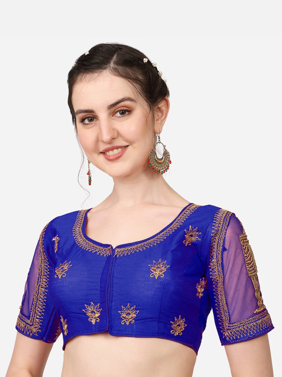 

PUJIA MILLS Blue Embellished Silk Saree Blouse