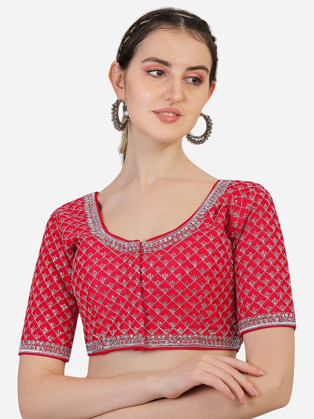 

PUJIA MILLS Red Embroidered Saree Blouse