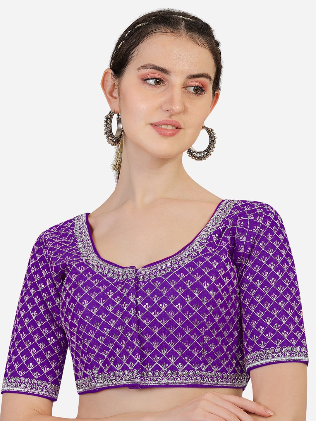 

PUJIA MILLS Women Purple Embroidered Readymade Saree Blouse