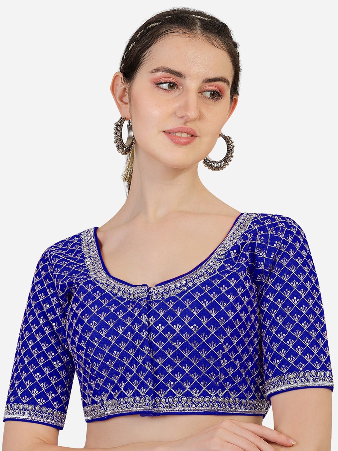 

PUJIA MILLS Women Blue Embroidery Saree Blouse