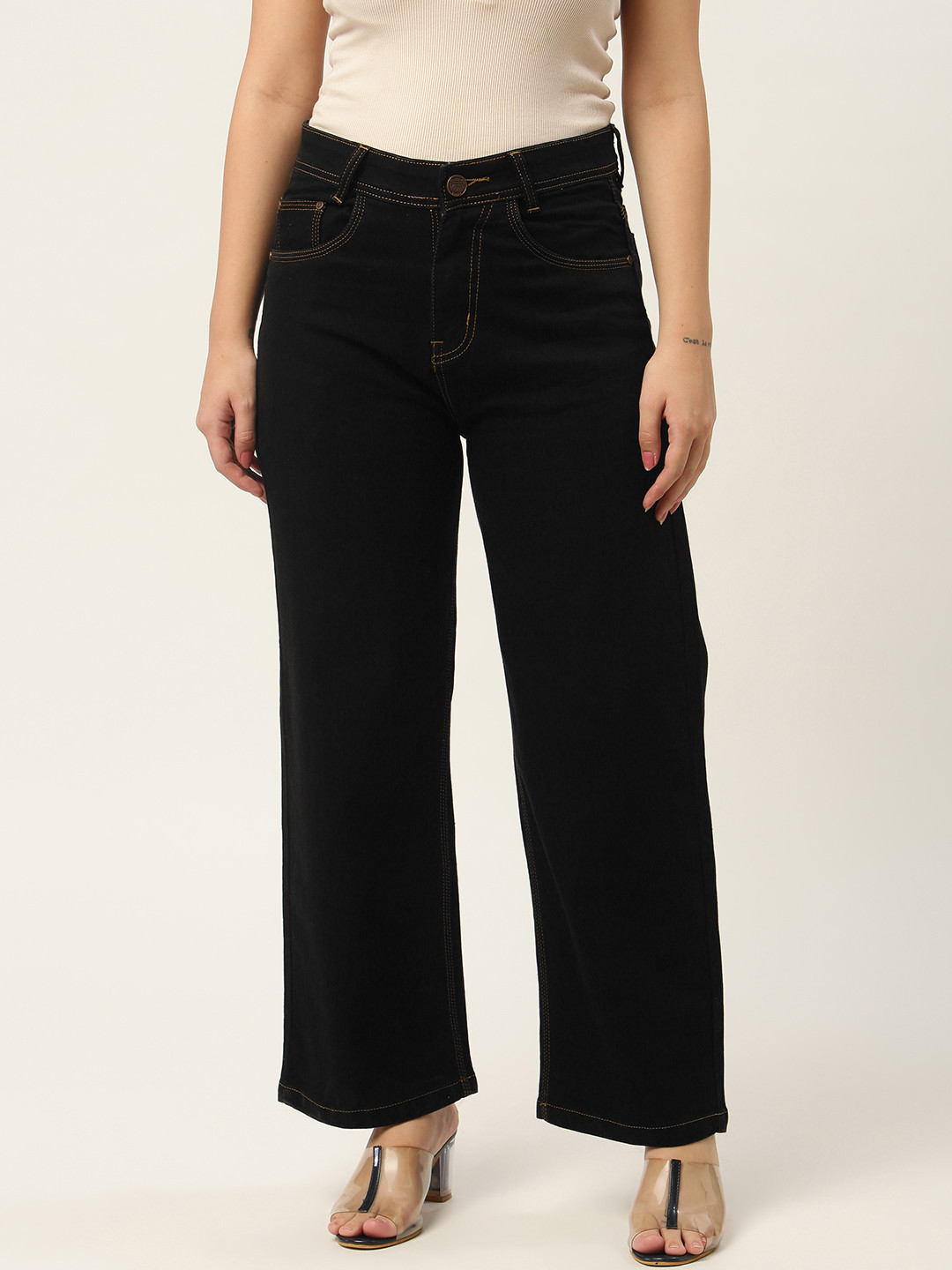 

PARIS HAMILTON Women Black Relaxed Fit High-Rise Stretchable Jeans