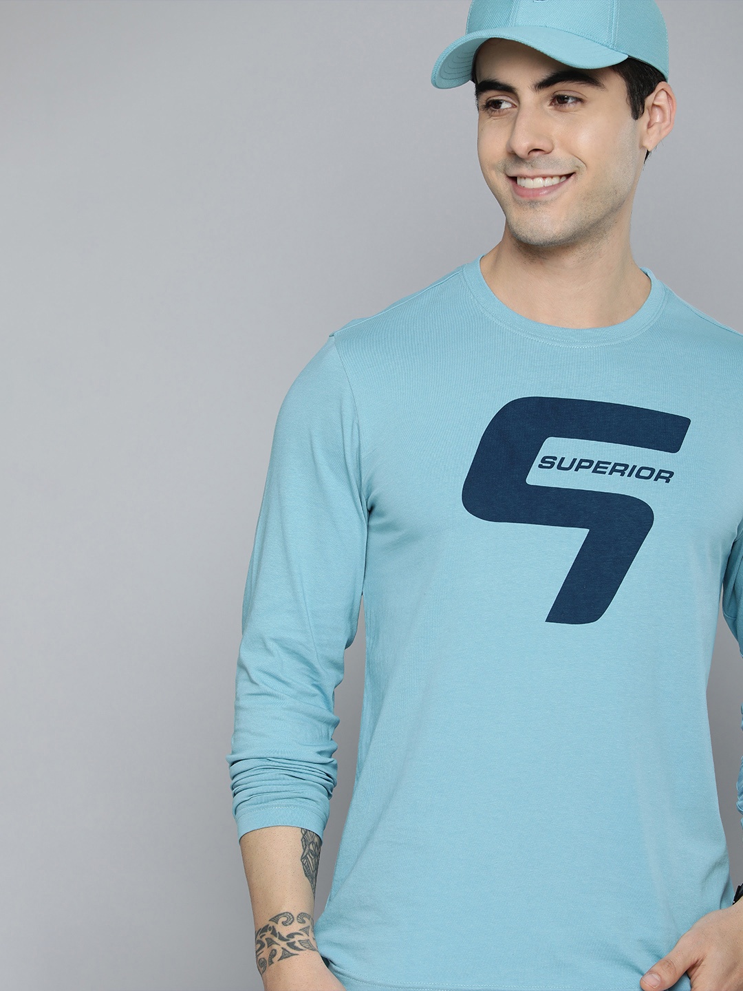 

HERE&NOW Men Blue Typography Printed Pure Cotton T-shirt