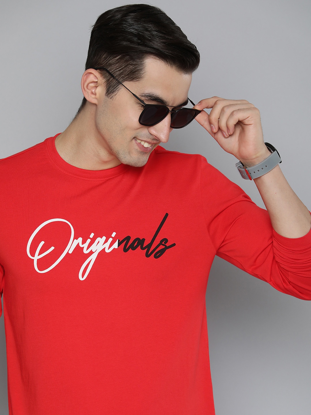 

HERE&NOW Men Red & Black Typography Printed Pure Cotton T-shirt