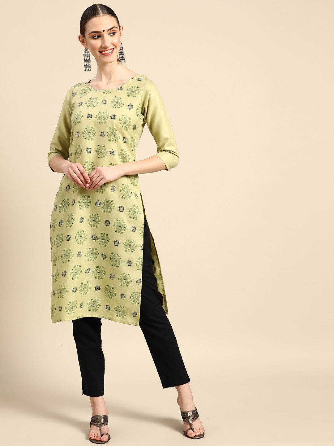 

Sangria Women Green Floral Printed Kurta