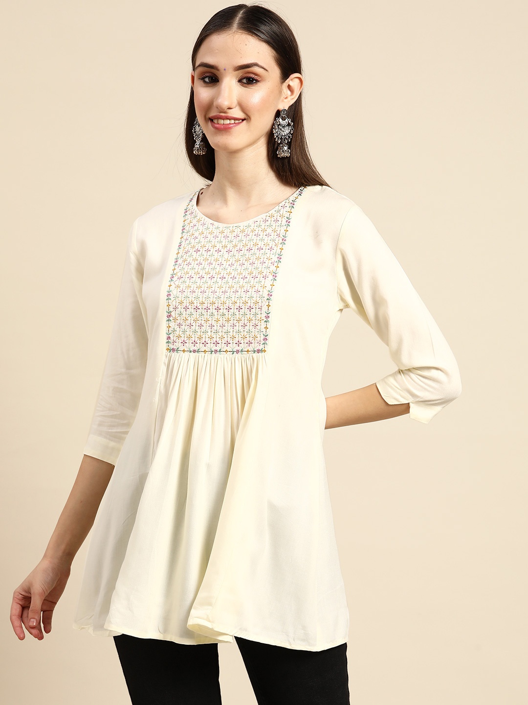 Sangria White Floral Embroidered Top