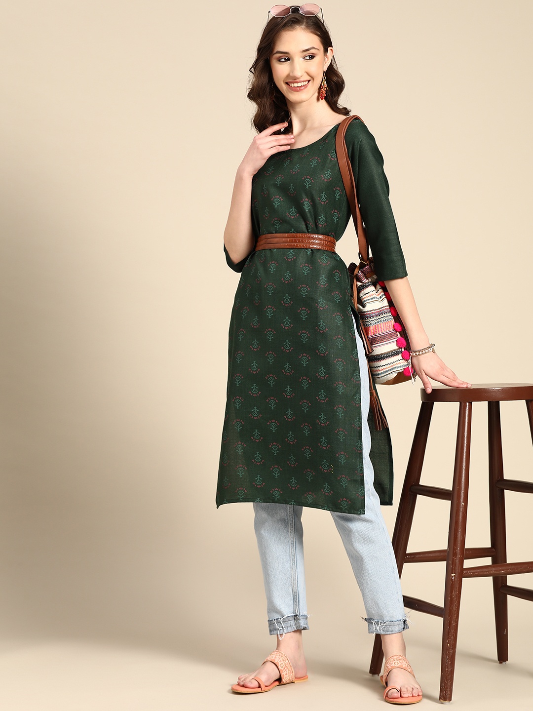 

Sangria Women Green Floral Printed Kurta