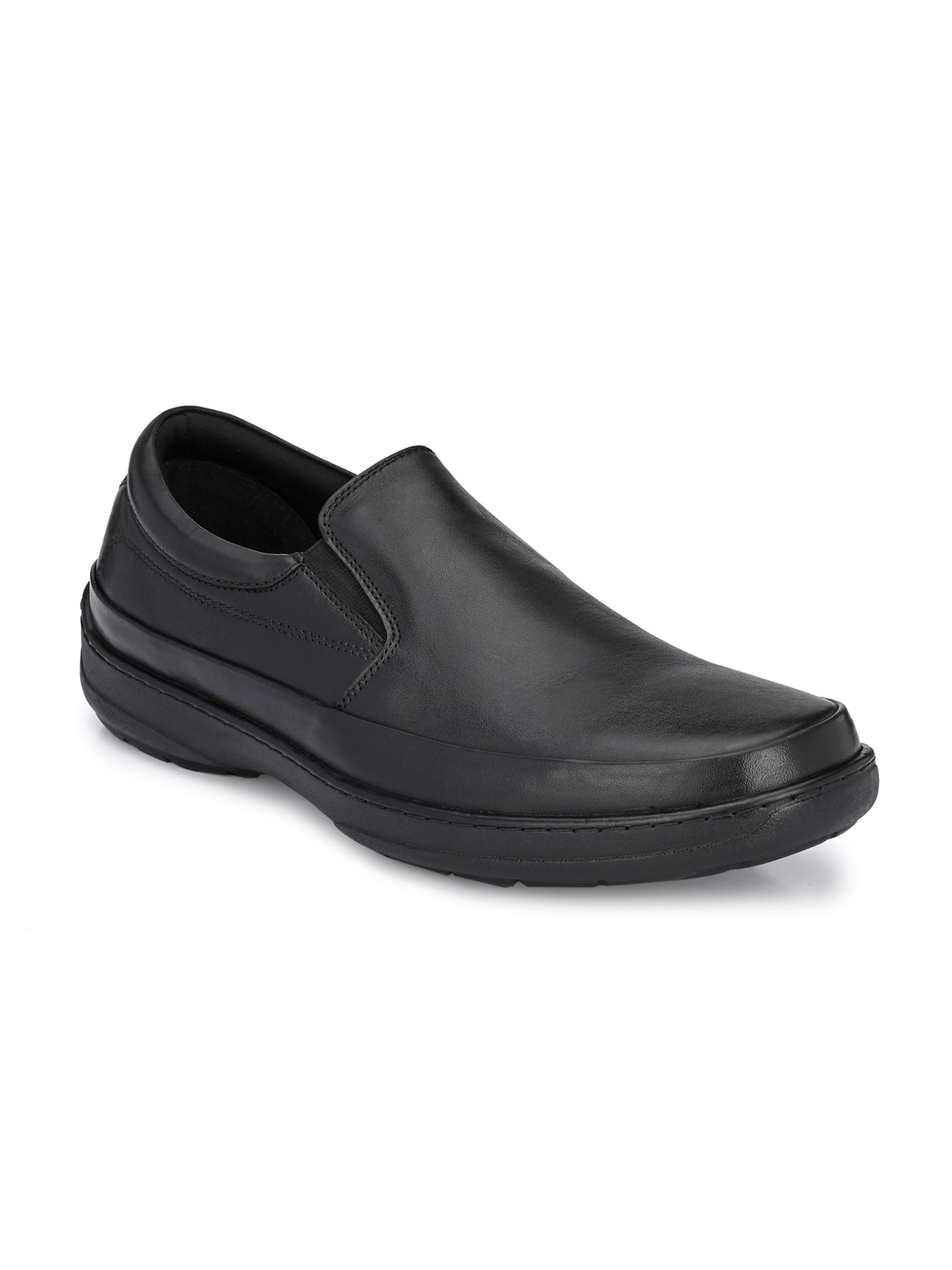 

Alleviater Men Black Solid Leather Formal Slip-Ons