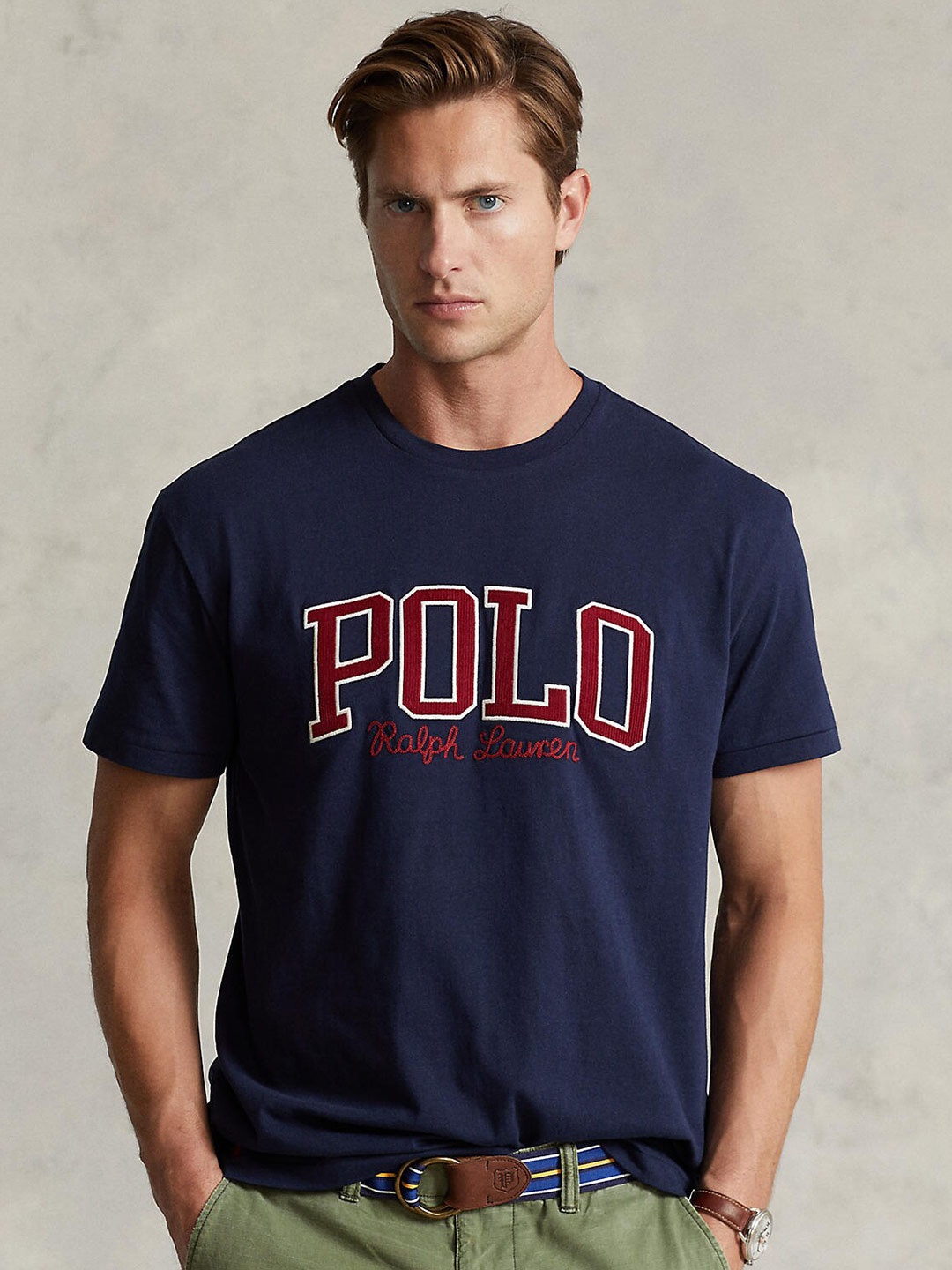 

Polo Ralph Lauren Men Navy Blue & Red Brand Logo Printed T-shirt