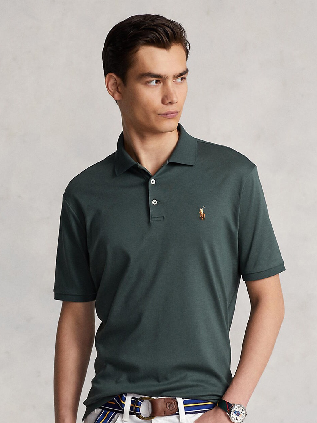 

Polo Ralph Lauren Men Pure cotton Green Polo Collar Slim Fit T-shirt