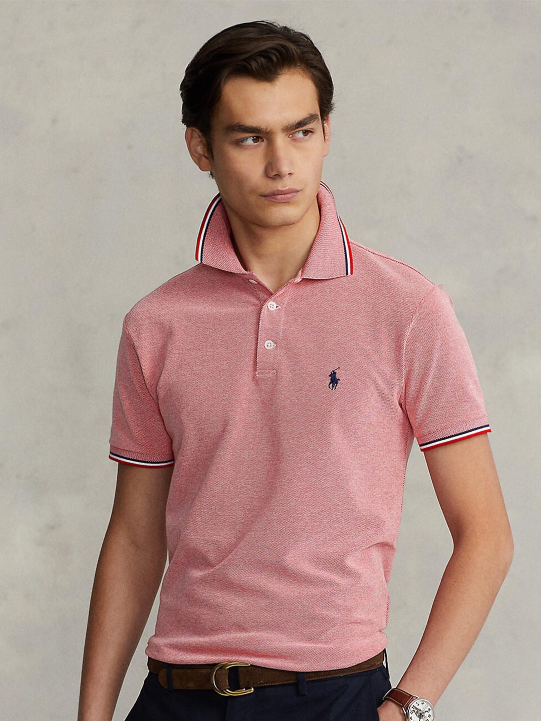 

Polo Ralph Lauren Men Pink Polo Collar Slim Fit T-shirt