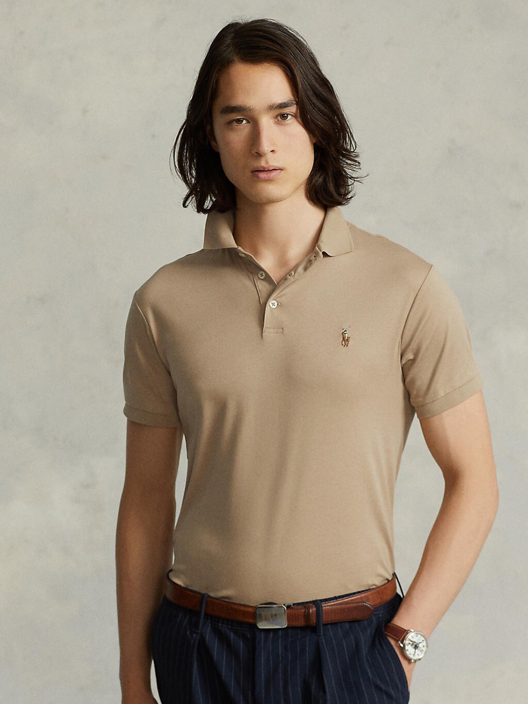 

Polo Ralph Lauren Men Beige Polo Collar Pure Cotton T-shirt