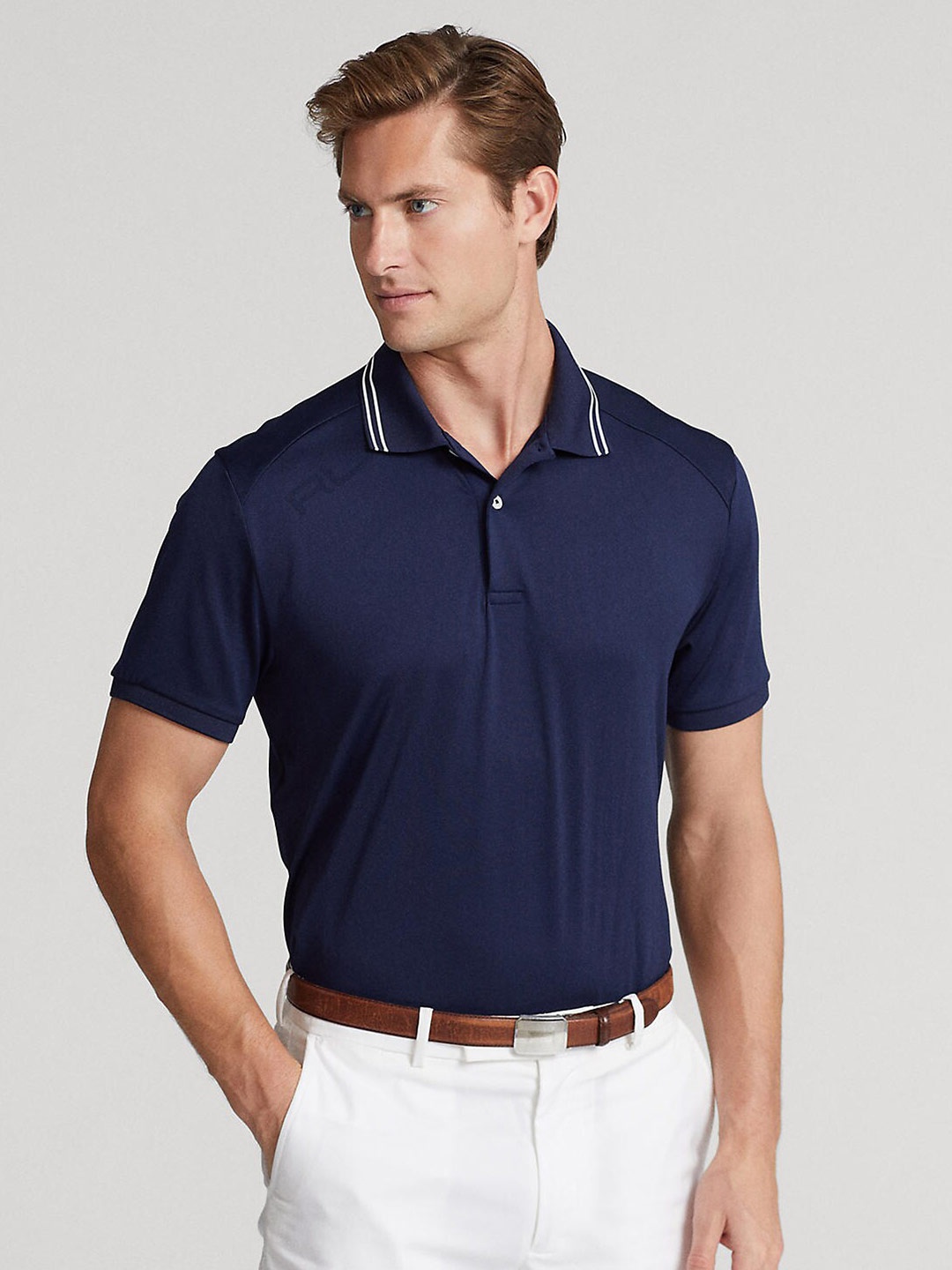 

Polo Ralph Lauren Men Navy Blue Solid Polo Collar T-shirt
