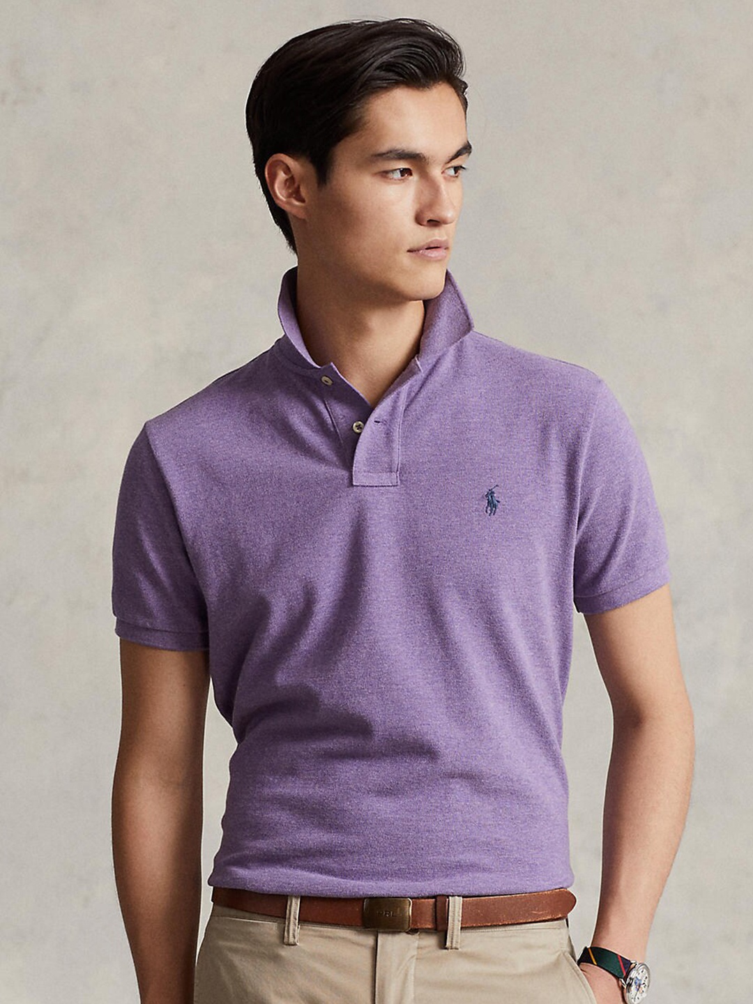 

Polo Ralph Lauren Men Purple Polo Collar Slim Fit Pure Cotton T-shirt